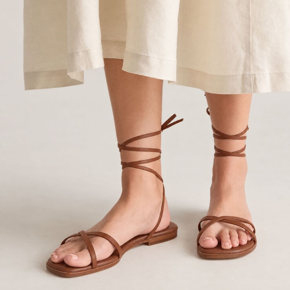 Quince Leather Wrap Sandal in Cognac